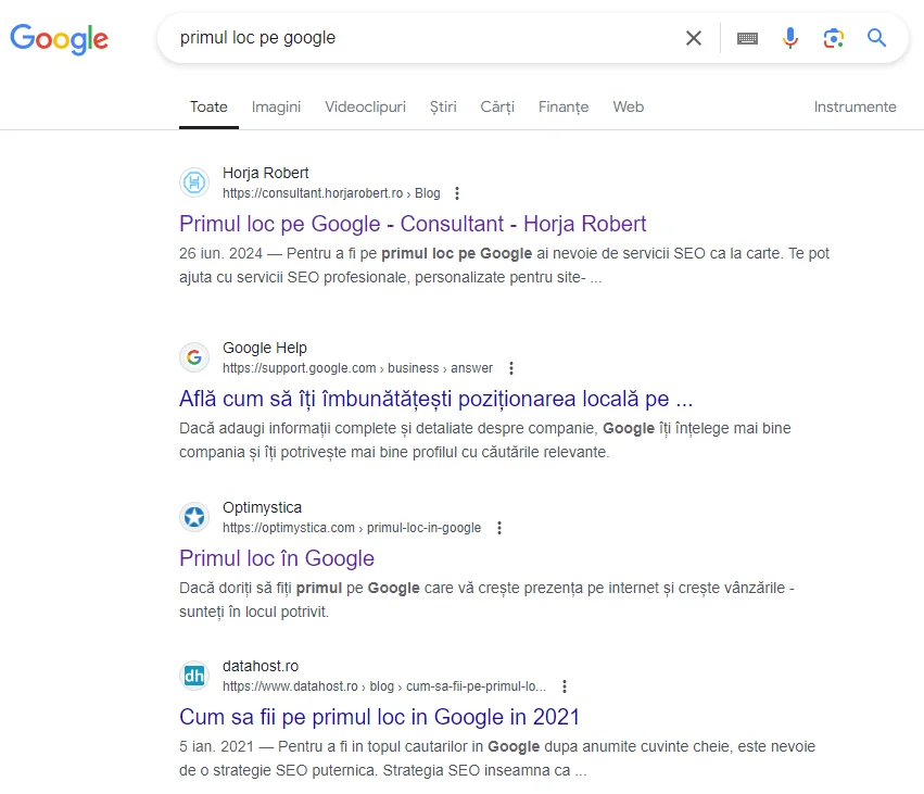 Primul loc pe Google - Rezultate SEO