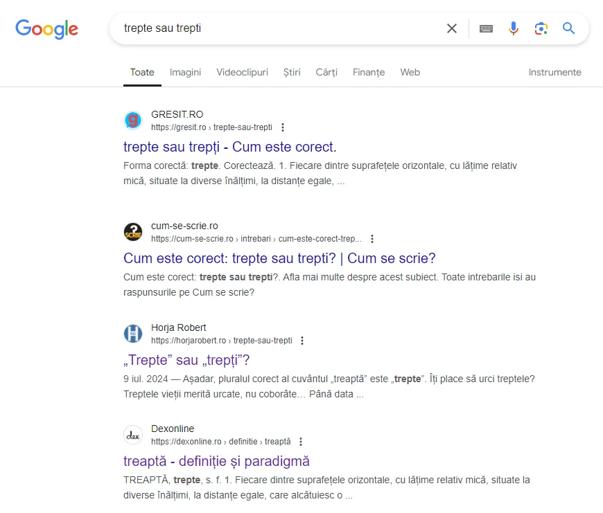 Trepte sau trepti - Rezultate SEO