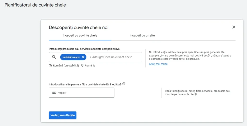 Planificatorul de cuvinte cheie - mobilă brașov