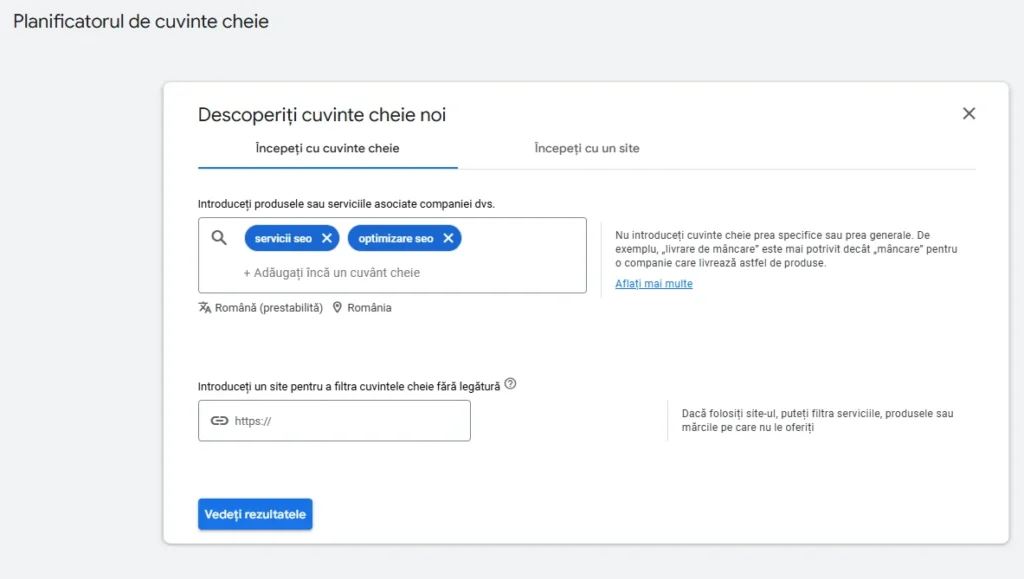 Planificatorul de cuvinte cheie - servicii seo