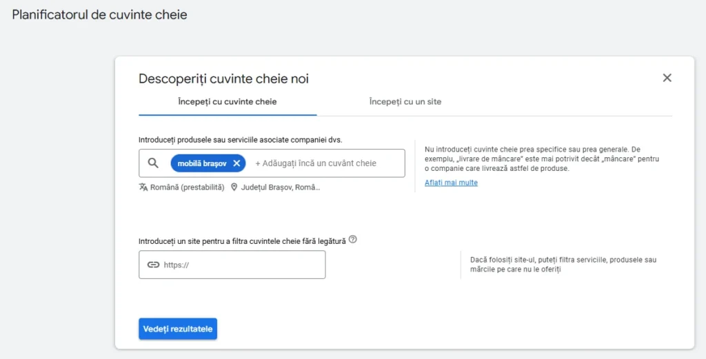Planificatorul de cuvinte cheie - vedeți rezultatele - mobilă Brașov