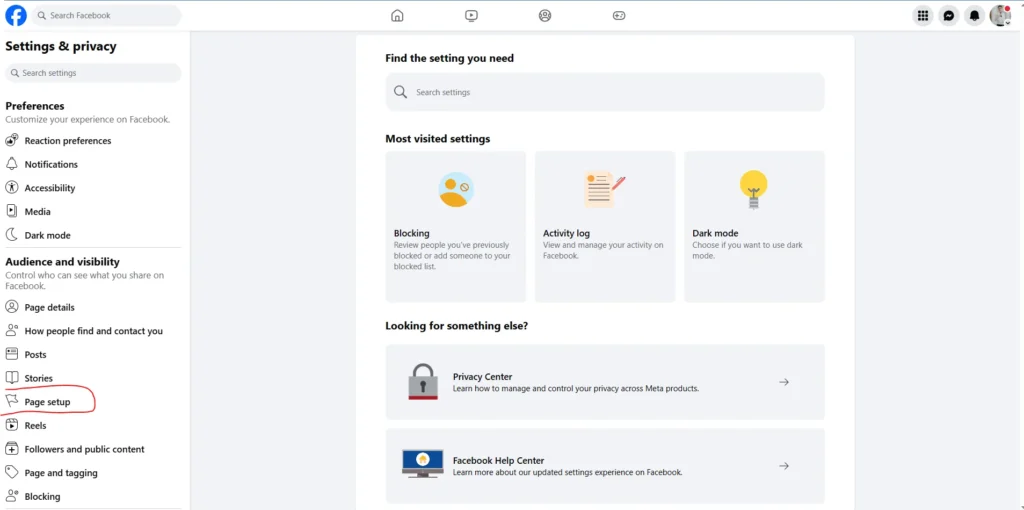 Cum verifici starea unei pagini de Facebook - Page setup
