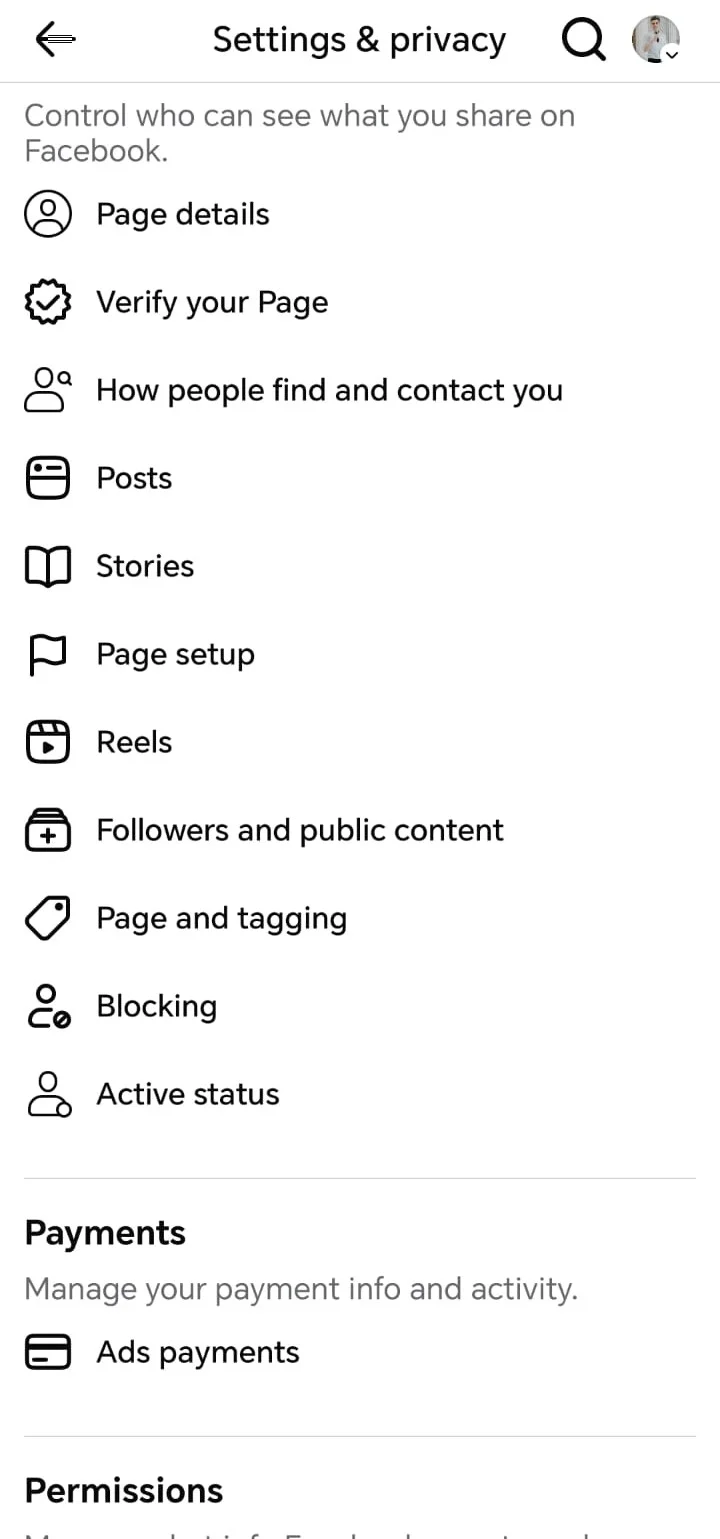 Cum verifici starea unei pagini de Facebook - aplicația de mobil - Page setup