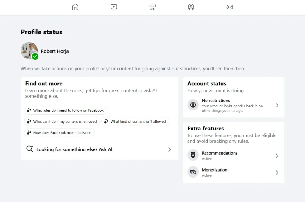 Cum verifici starea unui cont de Facebook - Profile status