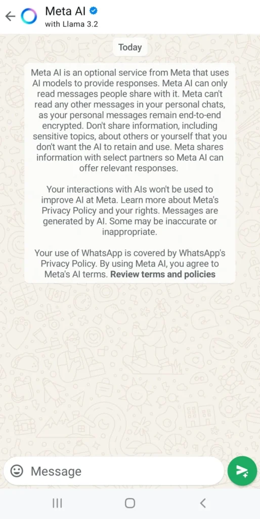 Chatbotul Meta AI pe WhatsApp